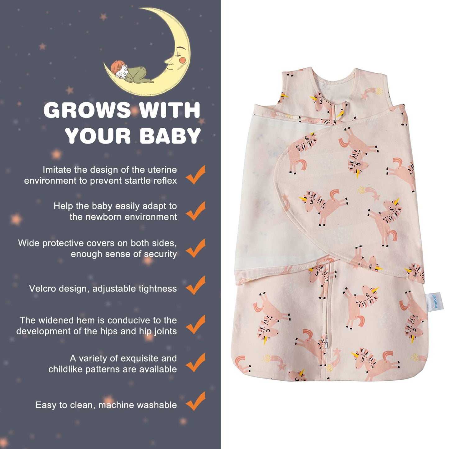 Swaddle-Blanket Baby Girl & Boy Swaddles Newborn Infant Transition 100% Cotton Wrap Blankets, 3-Way Adjustable Wearable Blanket, TOG 1.0 (Happy Unicorn, 3-6 Month)