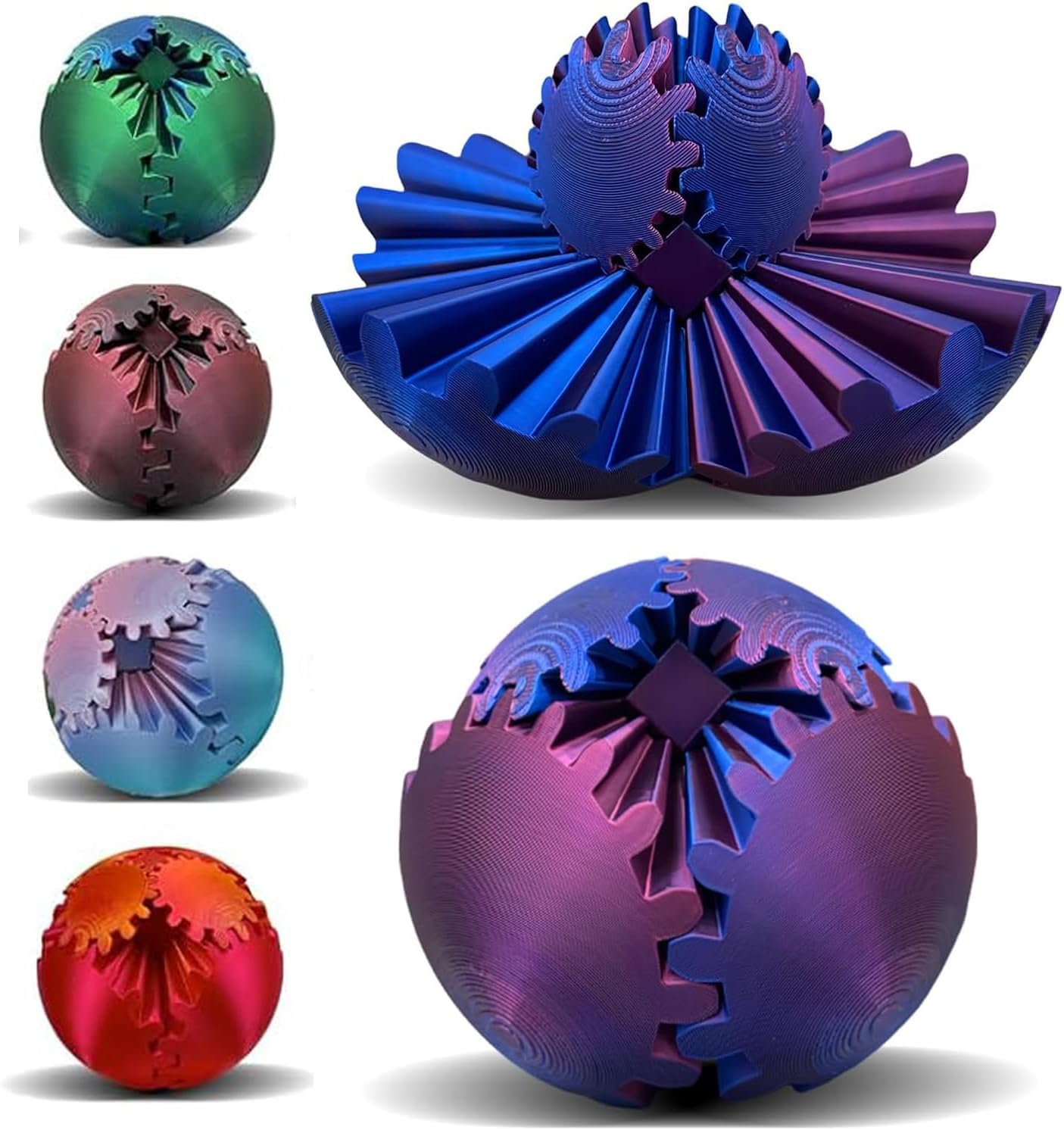 3D Printed Gear Ball Spin Ball Cube Fidget Toy Gear Sphere Gear Ball Fidget Toy Relieving Stress & Anxiety Fidget Ball Desk Toy Stress Ball Gear Toy for Stress (Red-Blue, 10*10cm)