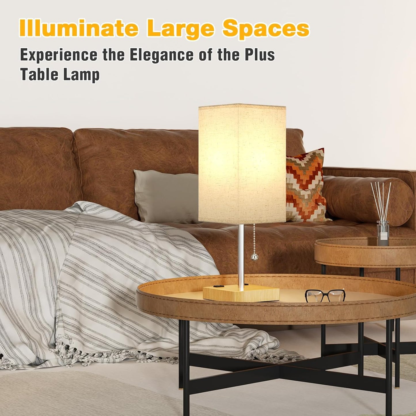 aooshine Wood Grain Small Table Lamp for Bedroom - 3 Color Temperature 3000K 5000K 4000K Bedside Lamp, Pull Chain Control, USB A and C Ports, Bulb Included