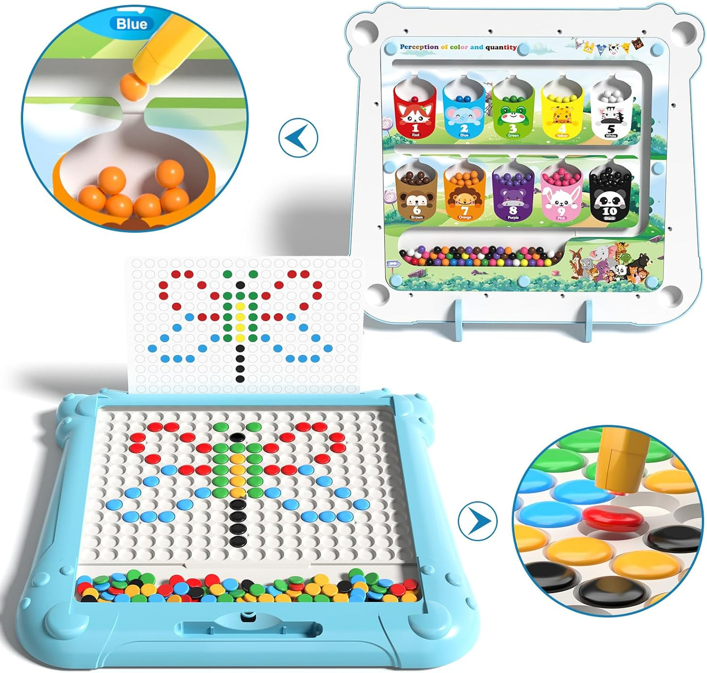 2-IN-1 Large Magnetic Drawing Board for Toddlers Kids, Magnetic Color and Number Maze, Magnetic Dot Art Board for Kids, Montessori Education Travel Toys for Boys Girls Age 3 4 5 6 7 8 Years Old