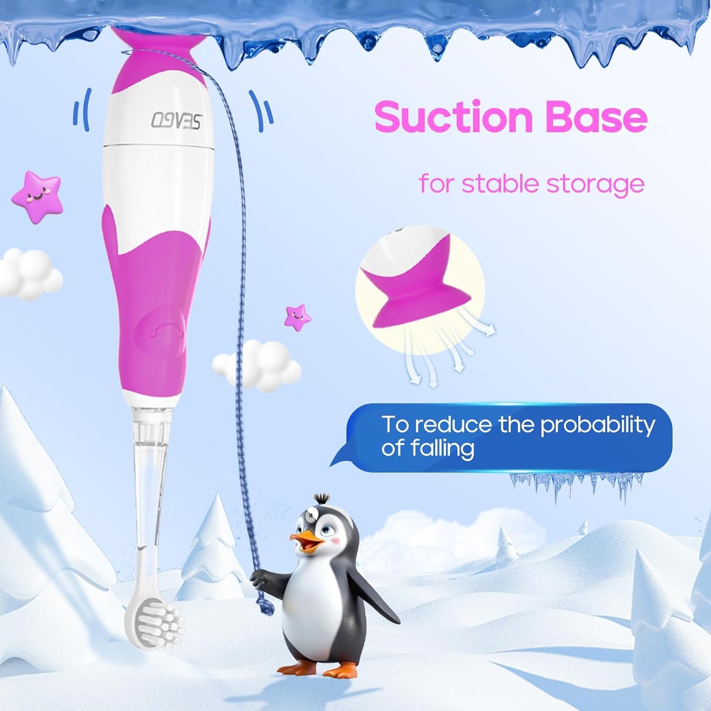 SEAGO Toddler Electric Toothbrushes for Baby Ages 0-3 Years, Baby Toothbrush with Smart Timer and Suction Base, 4 Replacement Brush Heads SG-513(Purple-C)