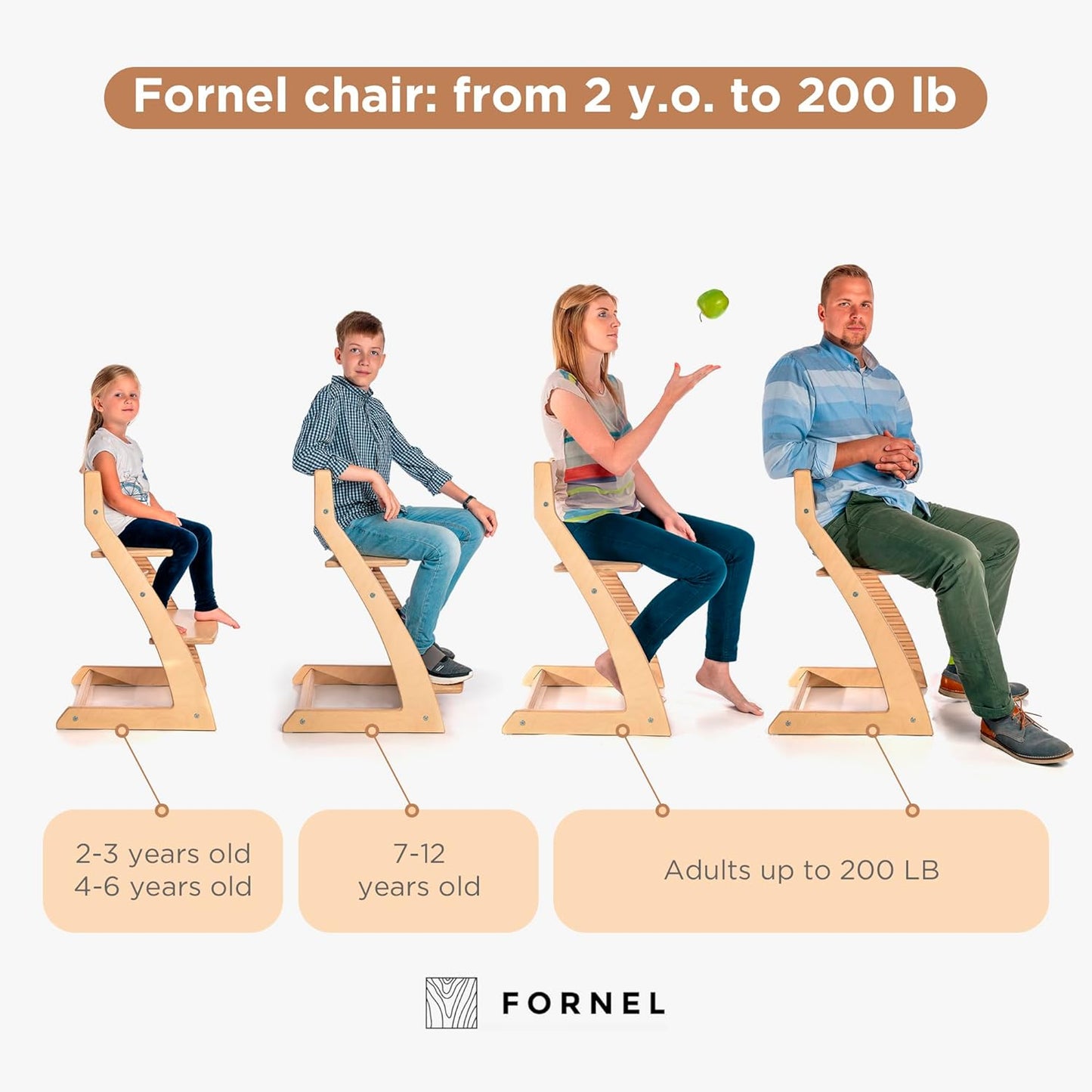 FORNEL Scandinavian Wooden High Chair | The Adjustable Grow-with-Me Chair, A Smart & Affordable Alternative to Stokke Tripp Trapp | Natural Wood Finish