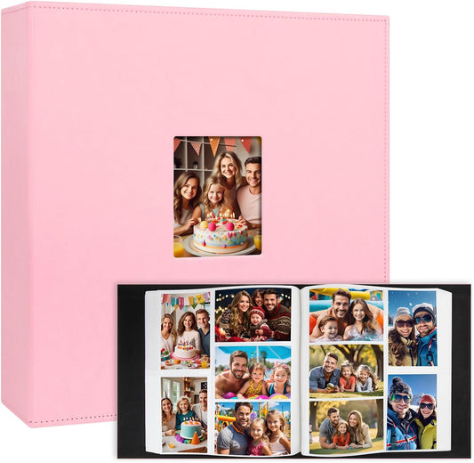 Aevdor 1000 Pockets Photo Album 4x6, Extra Large Capacity Leather Cover Wedding Family Picture Book Holds 1000 Horizontal and Vertical Pictures, Acid-free Pages 4x6 Photo Album with Front Window, Pink