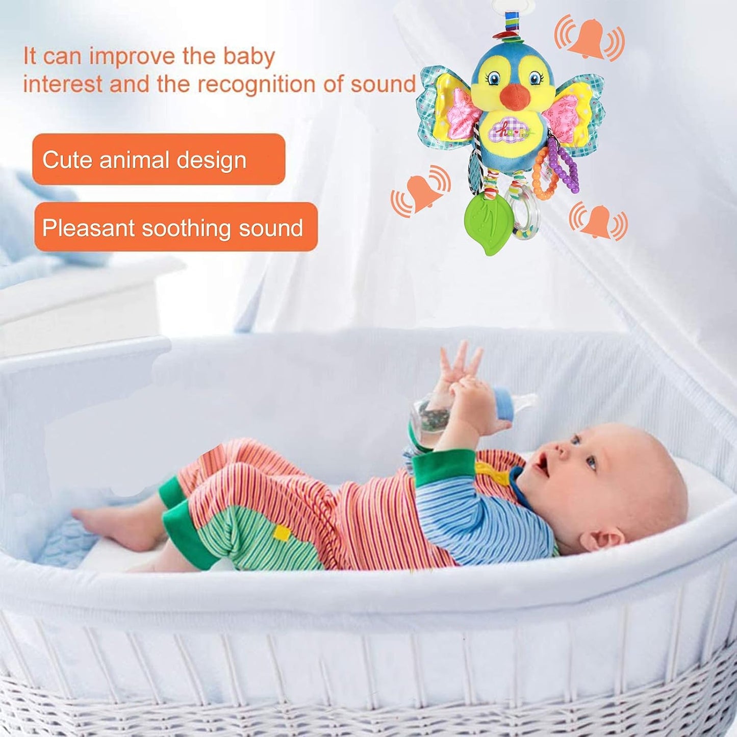 Baby Stroller and Car Seat Toys for Infant - Hanging Rattle Teether Clip on Soft Plush Baby Toys for Boys and Girls 3-12 Months