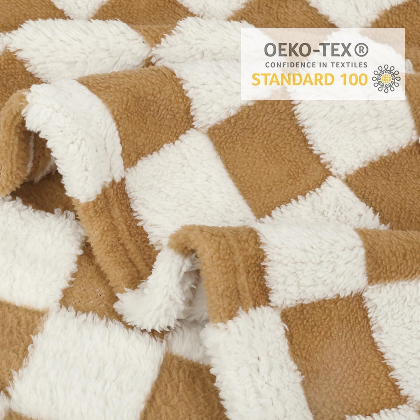 HOMRITAR Super Soft Baby Blankets for Boys Girls Warm Cozy Reversible Checkerboard Toddlers Blanket, Fluffy Fuzzy Plush Lightweight Bed Blanket with Chessboard Grid Design 350GSM Khaki 30 x 40 Inch
