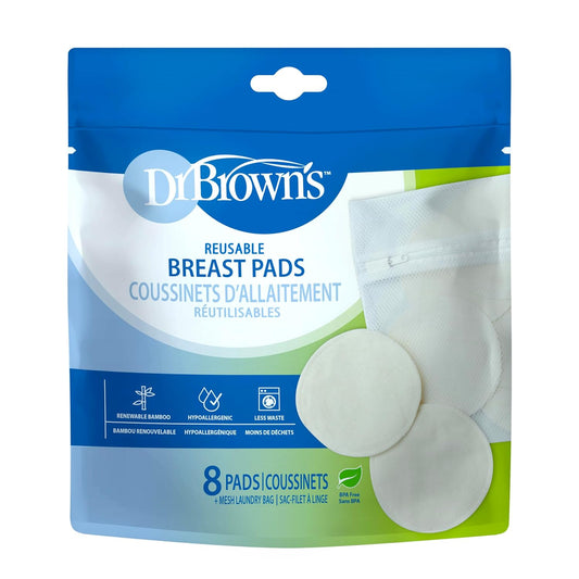 Dr. Brown's Reusable Breast Pads for Breastfeeding, Washable Nursing Pads with Laundry Bag, Day & Night Absorption, 8 Count
