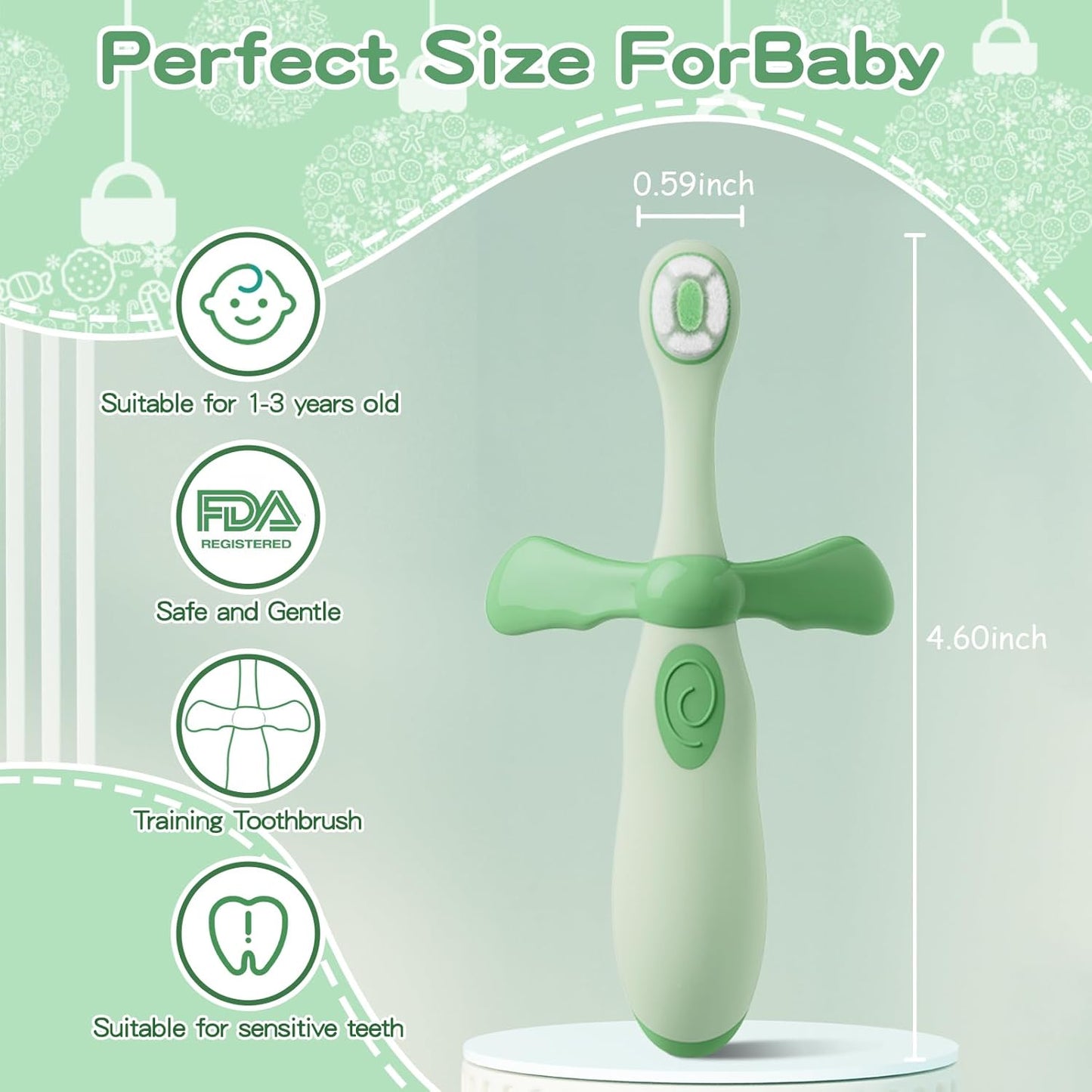 Kids Toothbrushes 2 Pack,Soft Bristle Toothbrushes for Baby 1-3 Years Old Cute Dinosaur Toothbrush for Toddlers Baby's First Training Toothbrush Anti-Strike Throat Not Easy to Shed Bristles