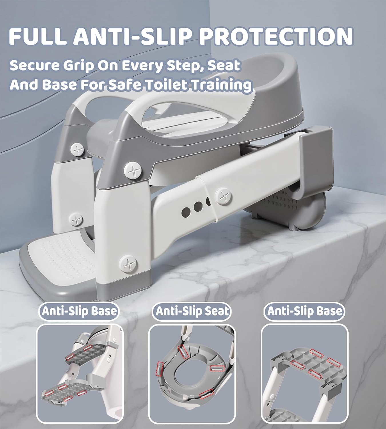 2-in-1 Toddler Potty Training Toilet Seat with Step Stool Ladder – Adjustable Height Potty Chair Urinal for Baby Boys Girls Age 1-3, Foldable Training Potty with Splash Guard & Anti-Slip Feet, Grey