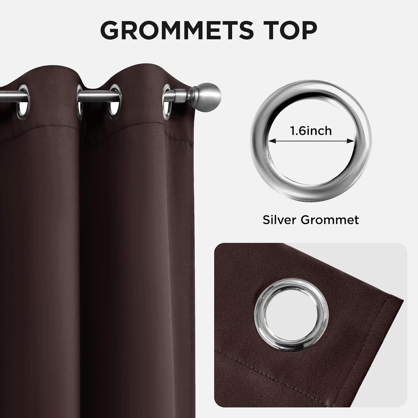 Joydeco Blackout Curtains 72 Inch Length 2 Panels Set, Thermal Insulated Long Curtains& Drapes 2 Burg, Room Darkening Grommet Drapes for Living Room Bedroom Window (W52 x L72 Inch, Chocolate)