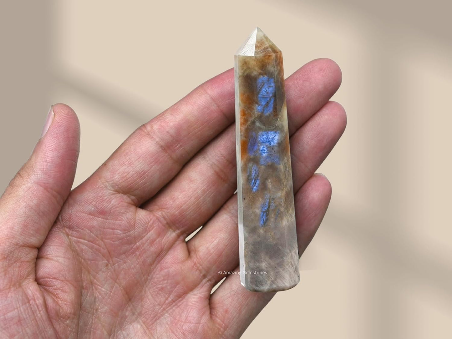 Amazing Gemstone Sun Moonstone Crystal Towers - Natural Healing Crystal Point Obelisk for Reiki Healing and Crystal Grid (3 Inch)