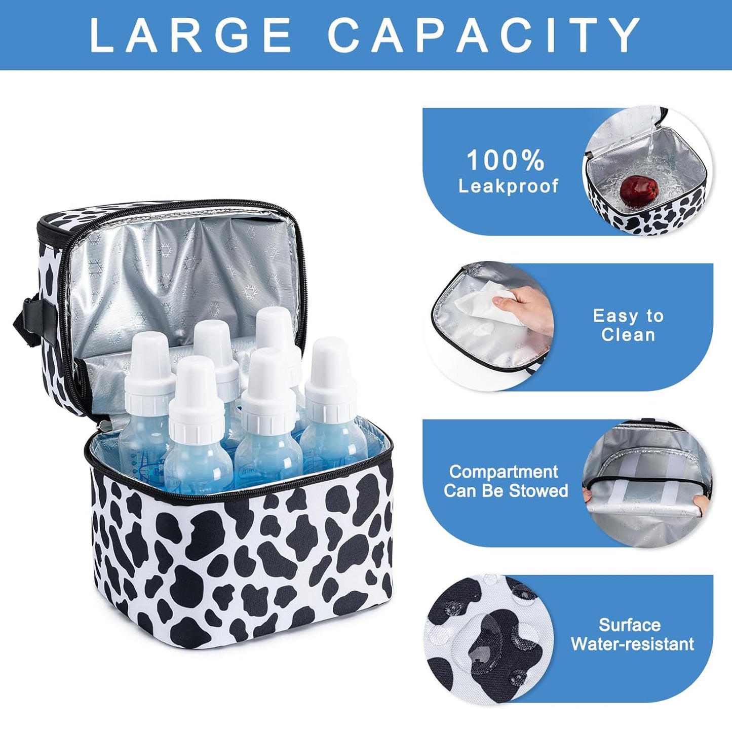 Breastmilk Cooler Bag with Ice Pack Fits 6 Baby Bottles up to 9 Ounce, Breast Milk Pump Cooler Bag with Shoulder Strap for Nursing Mom Daycare, Work, Travel