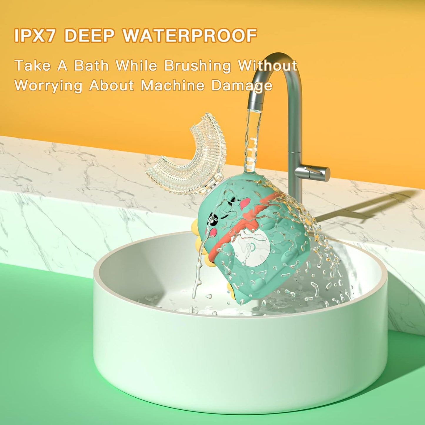 Kids Electric Toothbrush U Shaped Toddler Auto Sonic Toothbrushes with 5 Brush Head,Cartoon Dinosaur Ultrasonic Toothbrushes for Children 2-12 Years,360° Full Mouth Cleaning Automatic