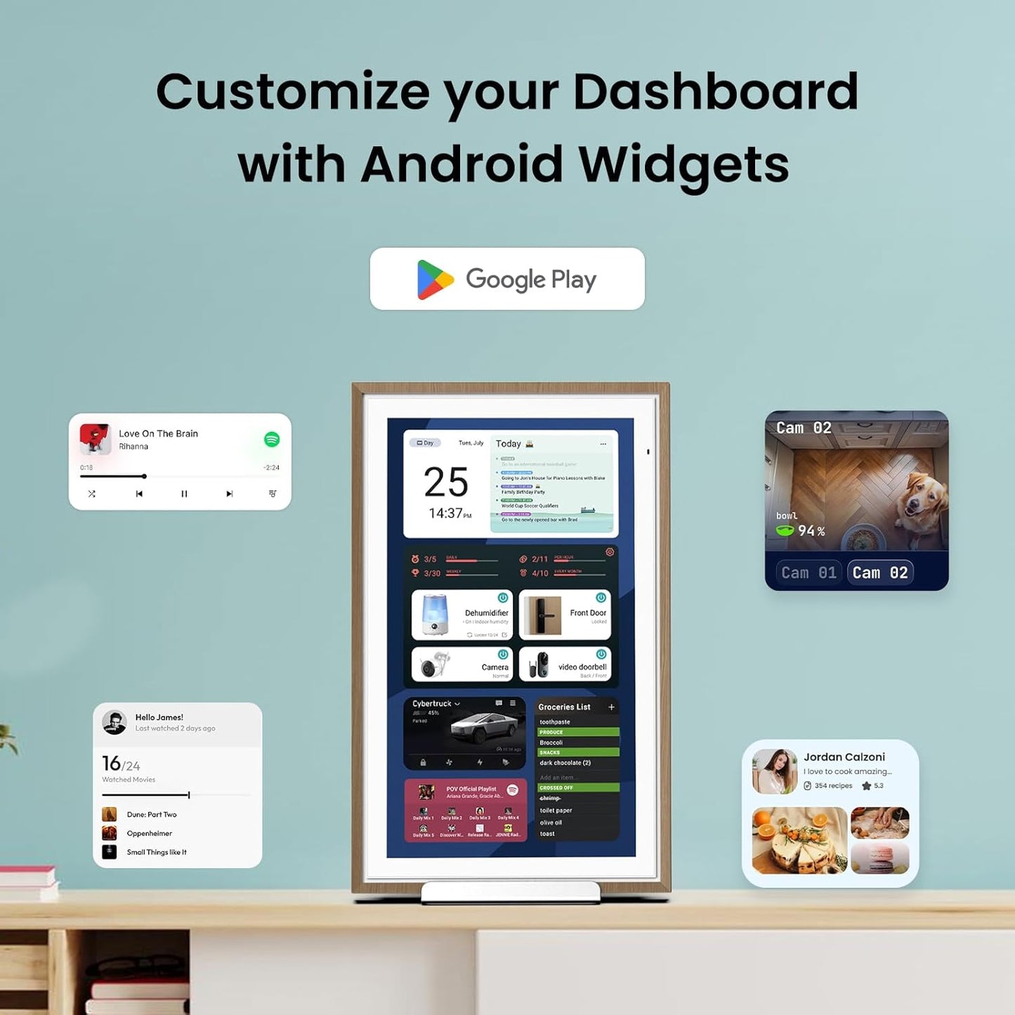 ApoloSign 15.6-inch Digital Calendar: Dual Mode Calendar with Google Play & Multi-calendar Sync, Electronic Planner & Chore Chart, Smart Touchscreen, Interactive Display for Family Schedules (Teak, 15.6")