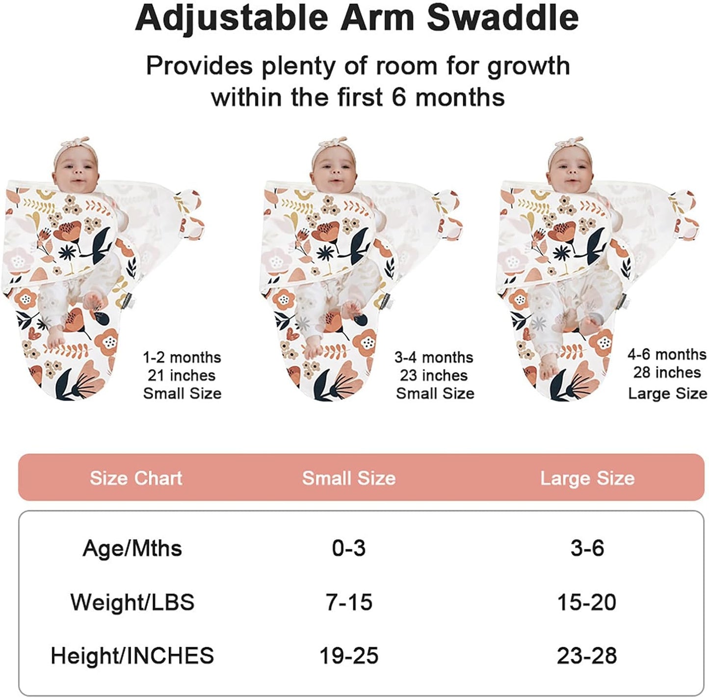 HOUSBAY 100% Cotton Baby Swaddle Sleep Sacks for Newborn Swaddling Blankets Adjustable 2-Way Zipper 1 Pac (Red Flower, Medium/Large | 3-6 Months)