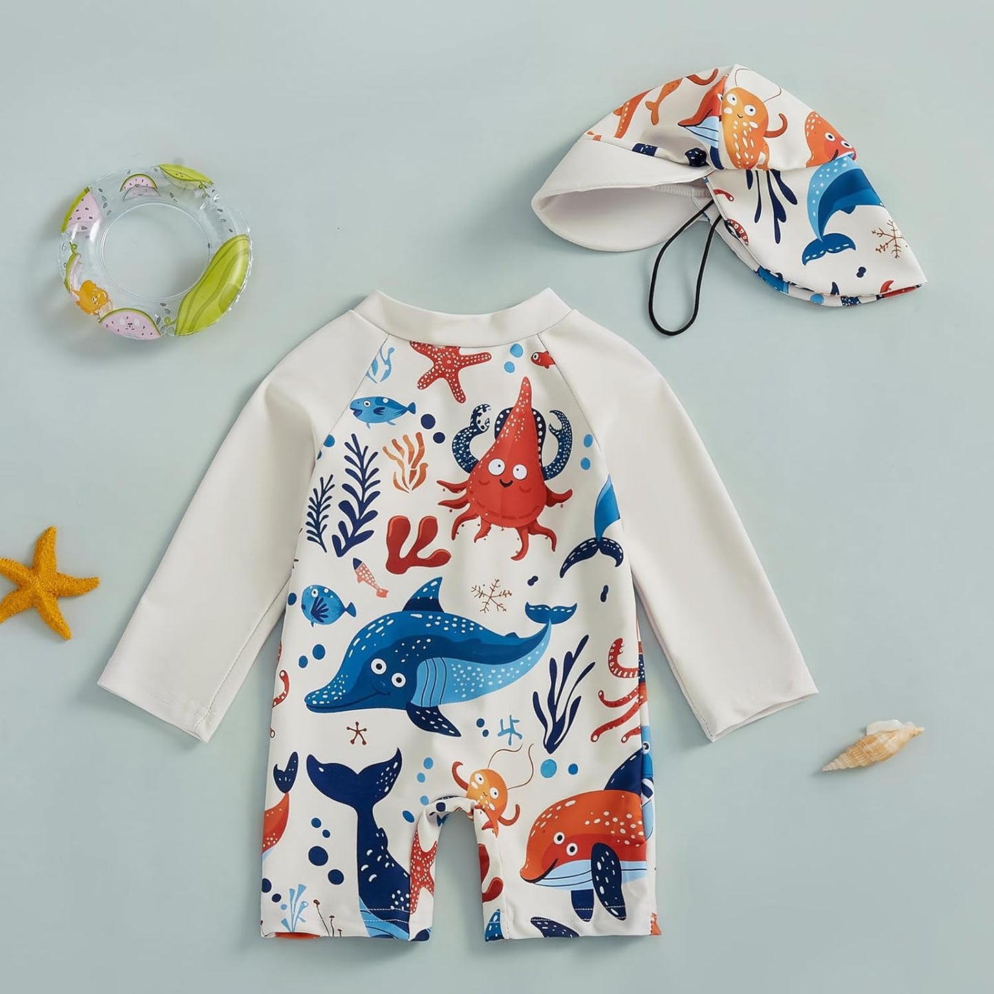 Hnyenmcko Baby/Toddler Boy Rash Guard Swimsuit Long Sleeve One Piece Zipper Swimwear Sunsuit Infant Bathing Suit Beachwear