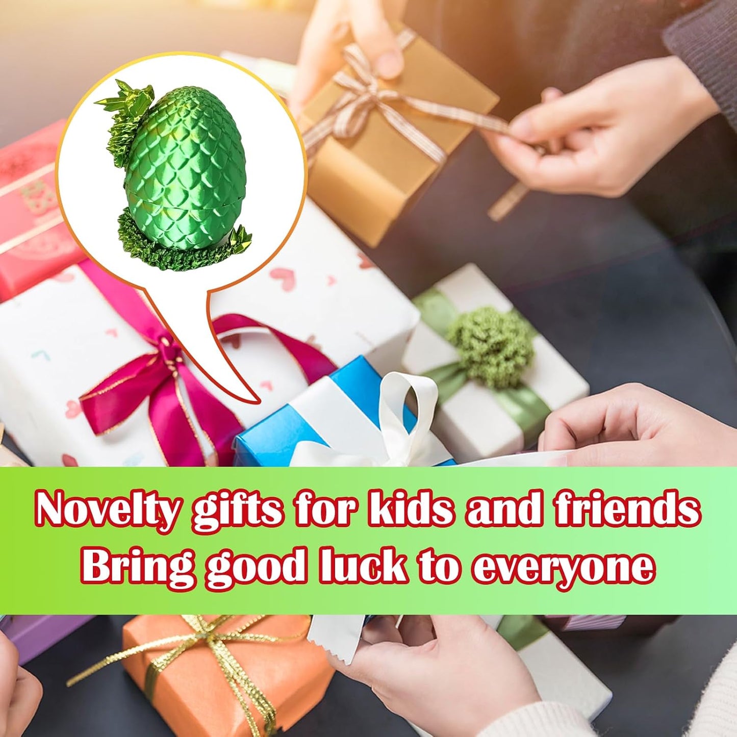 3D Printed Dragon Egg, 3D Printed Articulated Dragon Eggs with Dragon Inside, Crystal Dragon Fidget Toy, Adults Fidget Toys, Mystery Dragon Egg for Autism and ADHD（Laser Yellow Green Mini）