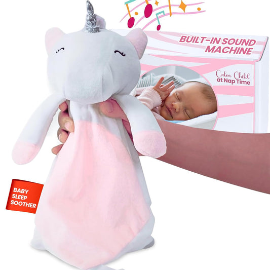 4-in-1 Sound Machine, Baby Lovey, Blanket - White Noise & Lullaby Plush Unicorn Calms & Reduces Wakeups, Helps Toddler Sleep Longer - Proven Sleep Aid -Musical BPA-Free, Machine Washable Newborn Gift