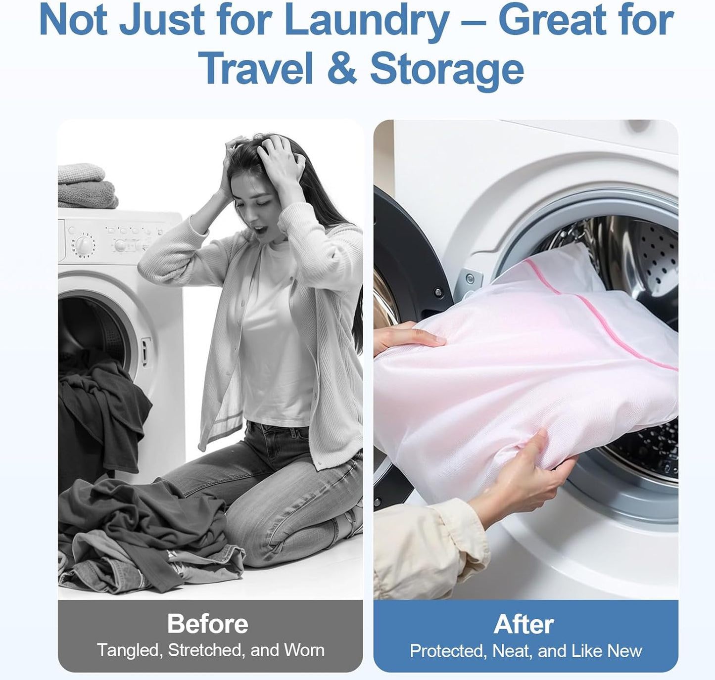 3Pcs Mesh Laundry Bags for Delicates, 16 x 12 Inch Durable Wash Bags with Zipper, Reusable Laundry Bags for Lingerie, Underwear, Socks, and Small Garments