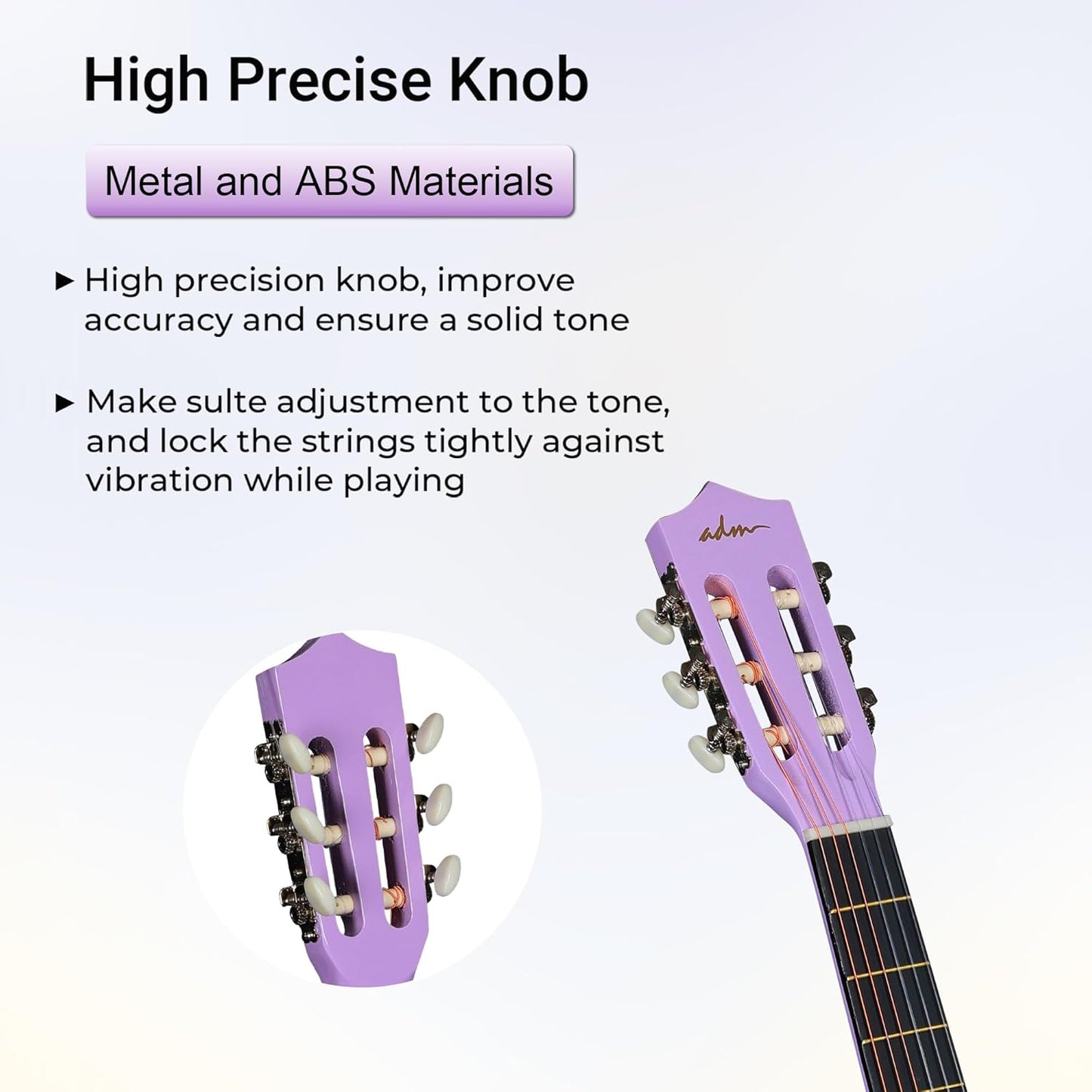 ADM Beginner Acoustic Classical Guitar 38 Inch Nylon Strings Wooden Guitar Bundle Kit for Kid Boy Girl Student Youth Guitarra Online Lessons with Gig Bag, Strap, Tuner, Strings, Purple