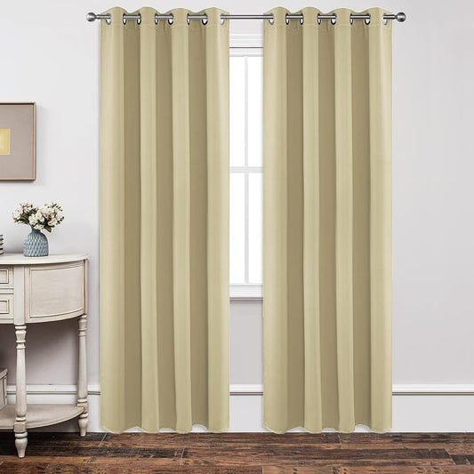 Joydeco Blackout Curtains 72 inches Long 2 Panels Set, Thermal Insulated Long Curtains & Drapes 2 Burg, Room Darkening Grommet Drapes for Bedroom Living Room Windows (W42 x L72 Inch, Beige)
