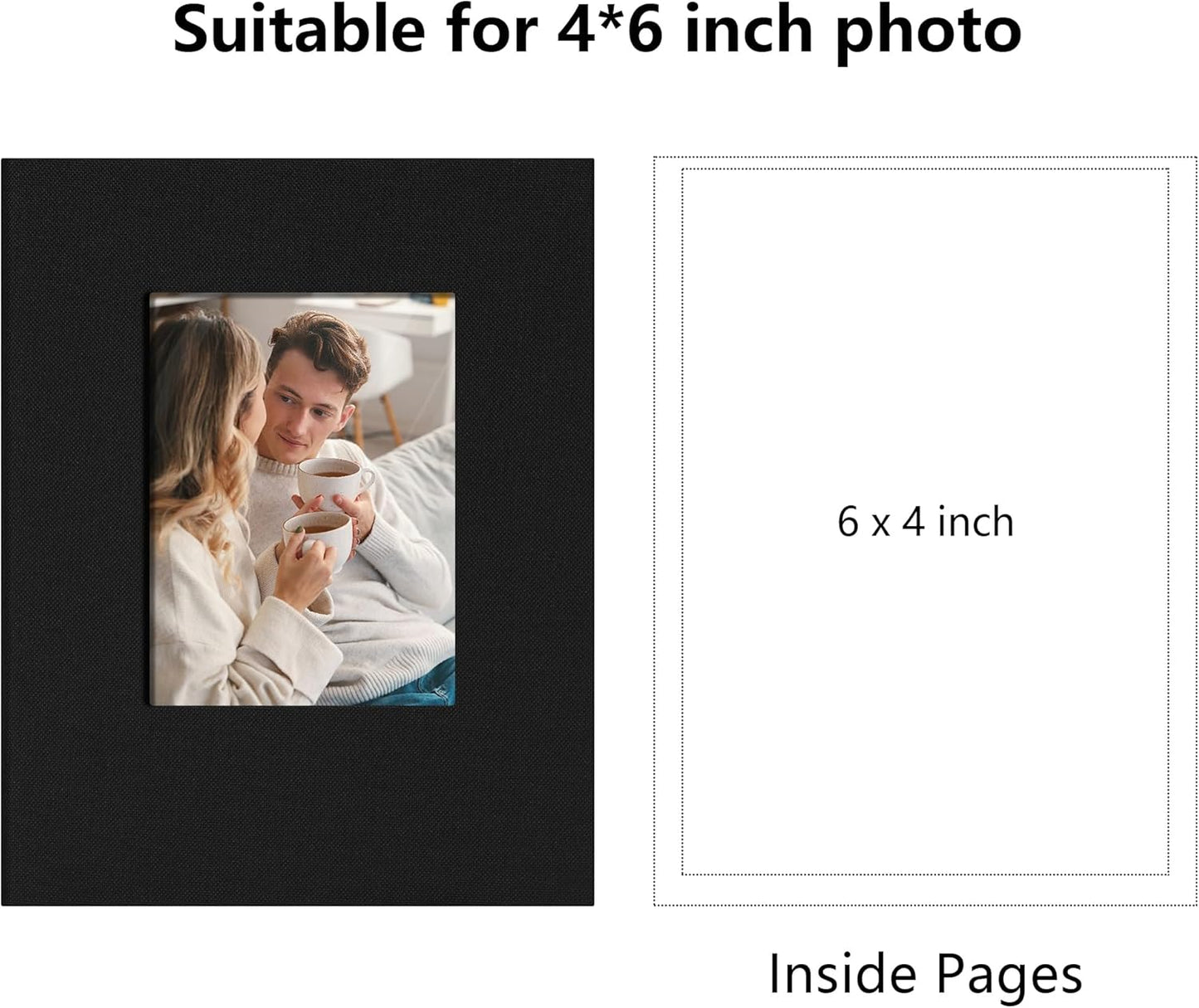 24 Pockets Photo Album 4x6 Pictrues Linen Cover Memory Book Black