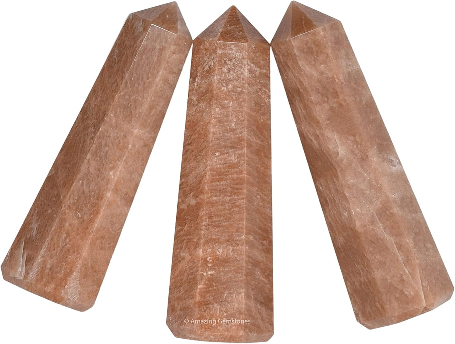 Amazing Gemstone Peach Moonstone Crystal Towers ~ Natural Healing Crystal Point Obelisk for Reiki Healing and Crystal Grid (3- Inch)