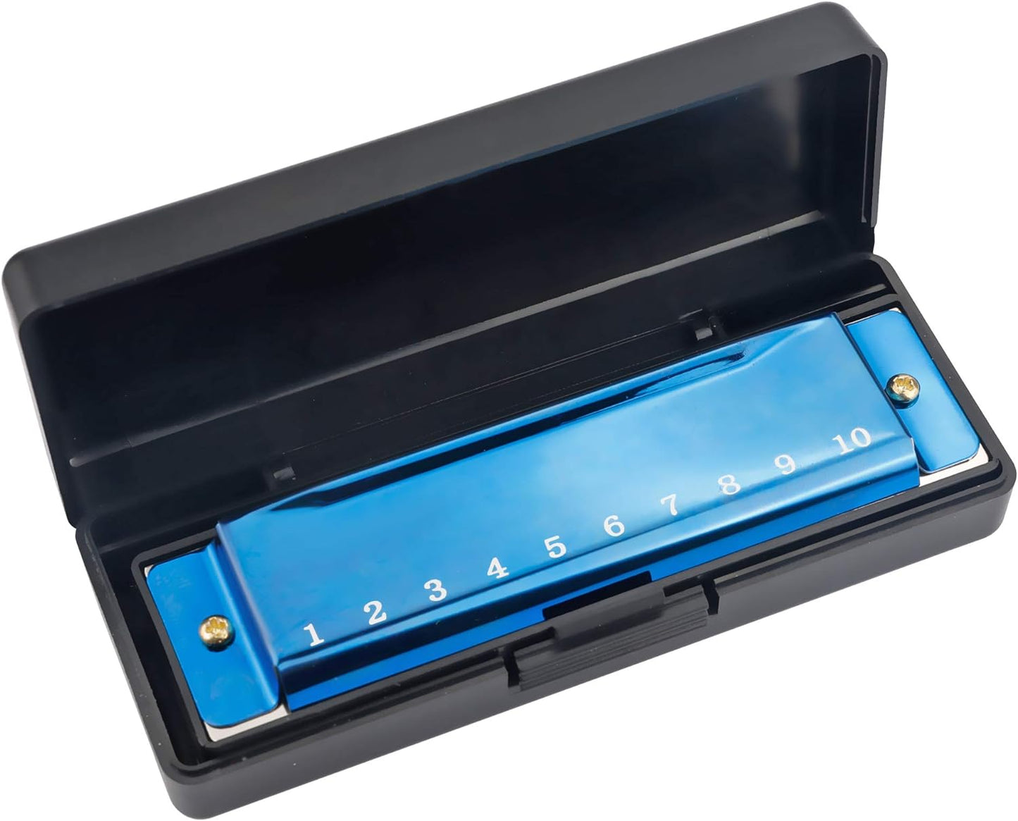 4PCS Key of C 10 Hole 10 Tones Titanium Color Harmonica with Case for Beginner Students Kids（Gold, Purple, Green, Blue）