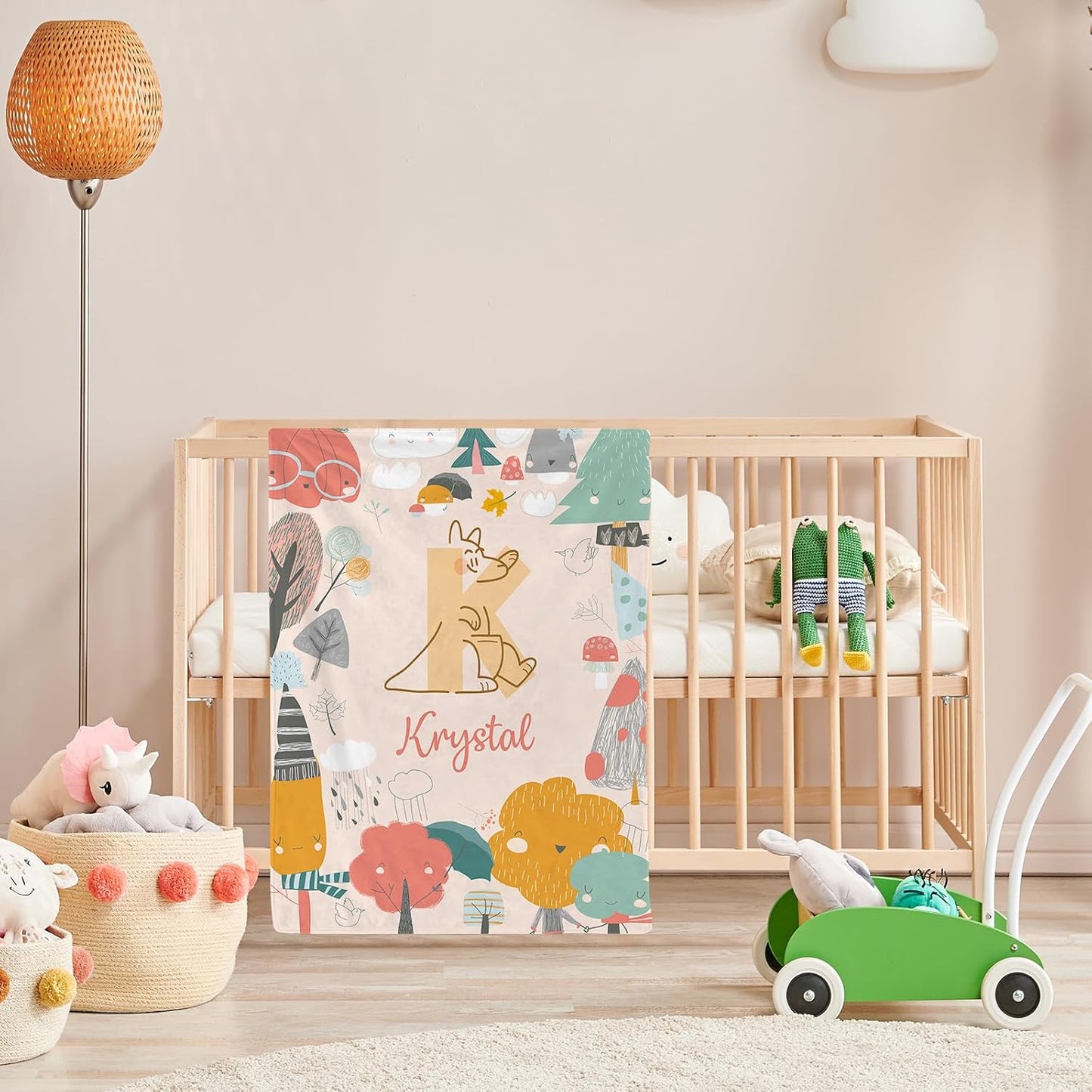 Personalized Cute Animal Baby Blanket, Custom Initial Jungle Swaddle Blanket with Name Customized Super Soft Nursery Fleece Throw Blankets for Newborns Baby Shower Girls Kids Birthday