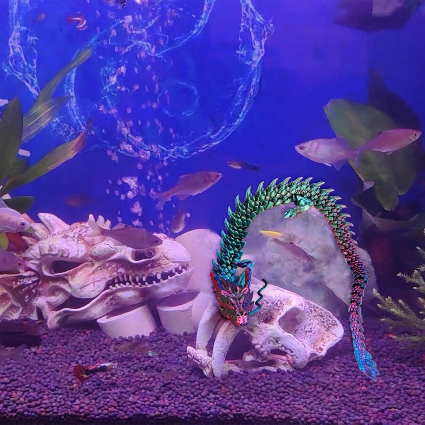 3D Printed Dragon, 17.7 Inch Articulated Dragon, Crystal Dragon, Dragon Fidget Toy, Home Office Decor Executive Desk Toys (RDBU)