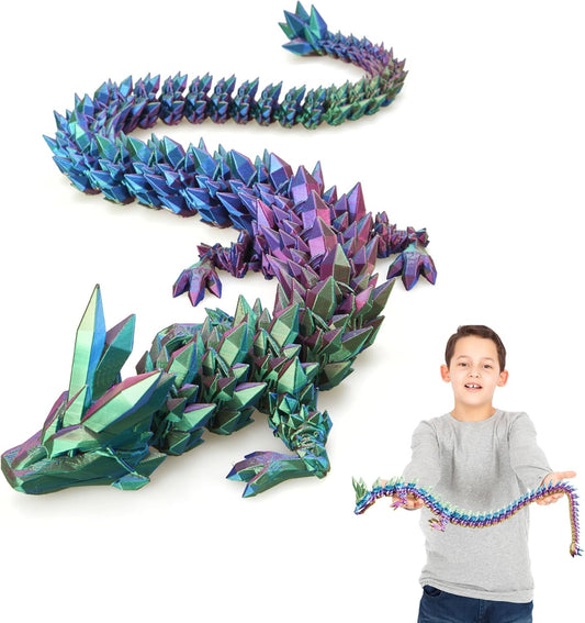 3D Printed Dragon, 3D Dragon ,30 Inch 3D Printed Fidget Dragon, Bigger Fidget Crystal Dragon Toys , 3D Printed Articulated Dragon for Home Office Car Desk Decor Toys (Blue Green Purple)