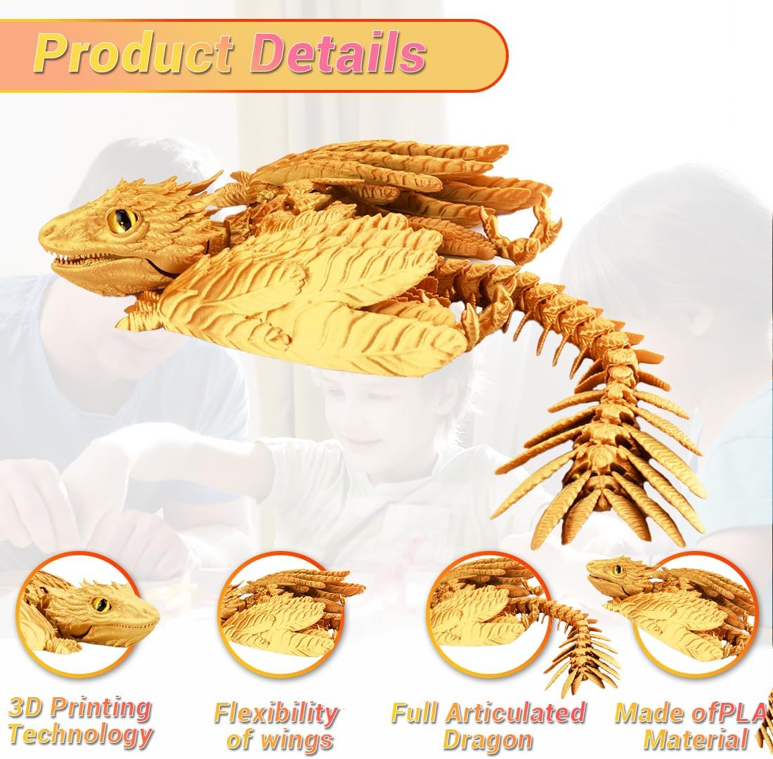 3D Printed Dragon, Feathered Wyvern Dragon, Articulated Dragon, Fidget Dragon Toys for Adult, Home Office Decor Executive Desk Toy