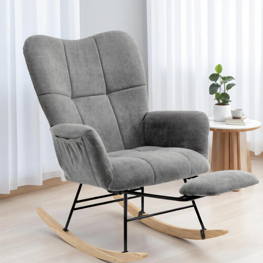 KEEZY Rocking Chair Nursery,Upholstered Glider Chair Padded Seat with High Backrest,Reading Chair,Armchair Comfy Side Chair for Living Room Bedroom Offices (Gray)