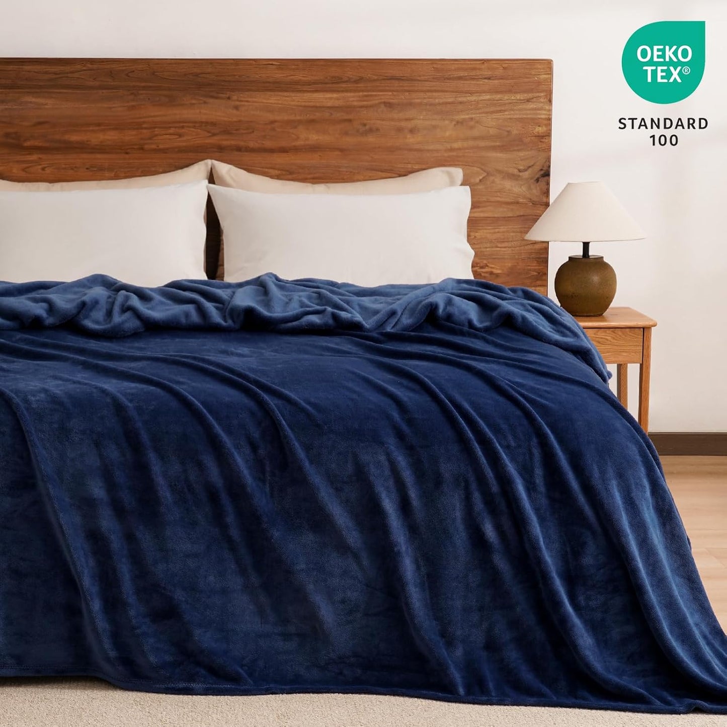 PHF Ultra Soft Fleece Blanket King Size, No Shed No Pilling Luxury Plush Cozy 300GSM Lightweight Blanket for Bed, Couch, Chair, Sofa Suitable for All Season, 108" x 90", Navy Blue