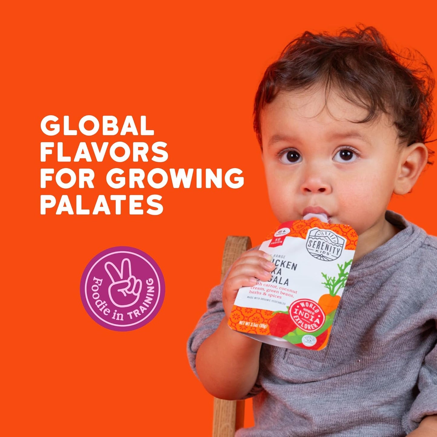 Serenity Kids 6+ Months World Explorers Toddler Pouches - BPA-Free Baby Food Puree with Ethically Sourced Meat & Organic Veggies - Chicken Tikka Masala - 3.5 Oz 6 Pack
