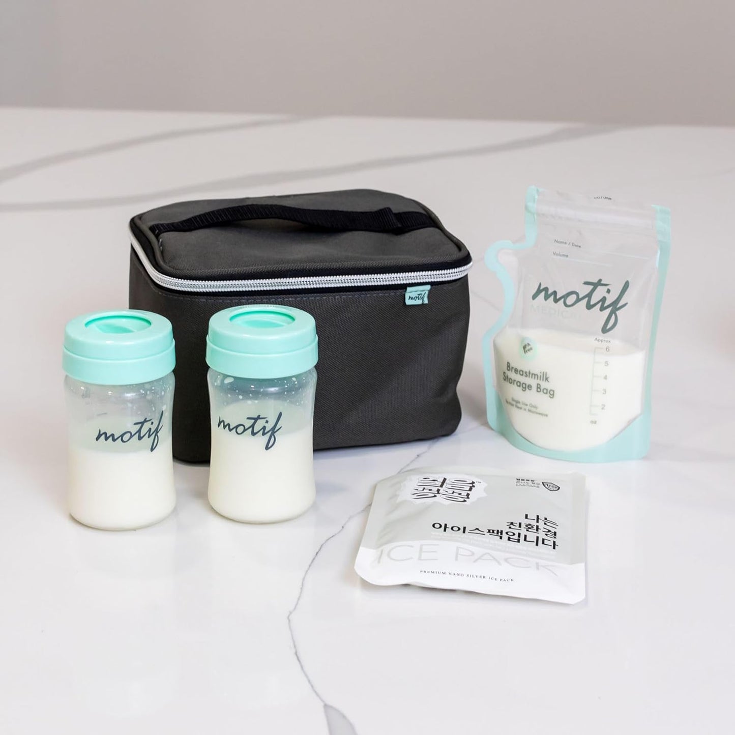 Motif Luna Double Electric Breast Pump Bundle with Luna Cooler Set and Milk Storage Bags, 6 oz - 100 Count - Milk Freezer Bag with Easy Pour Spout
