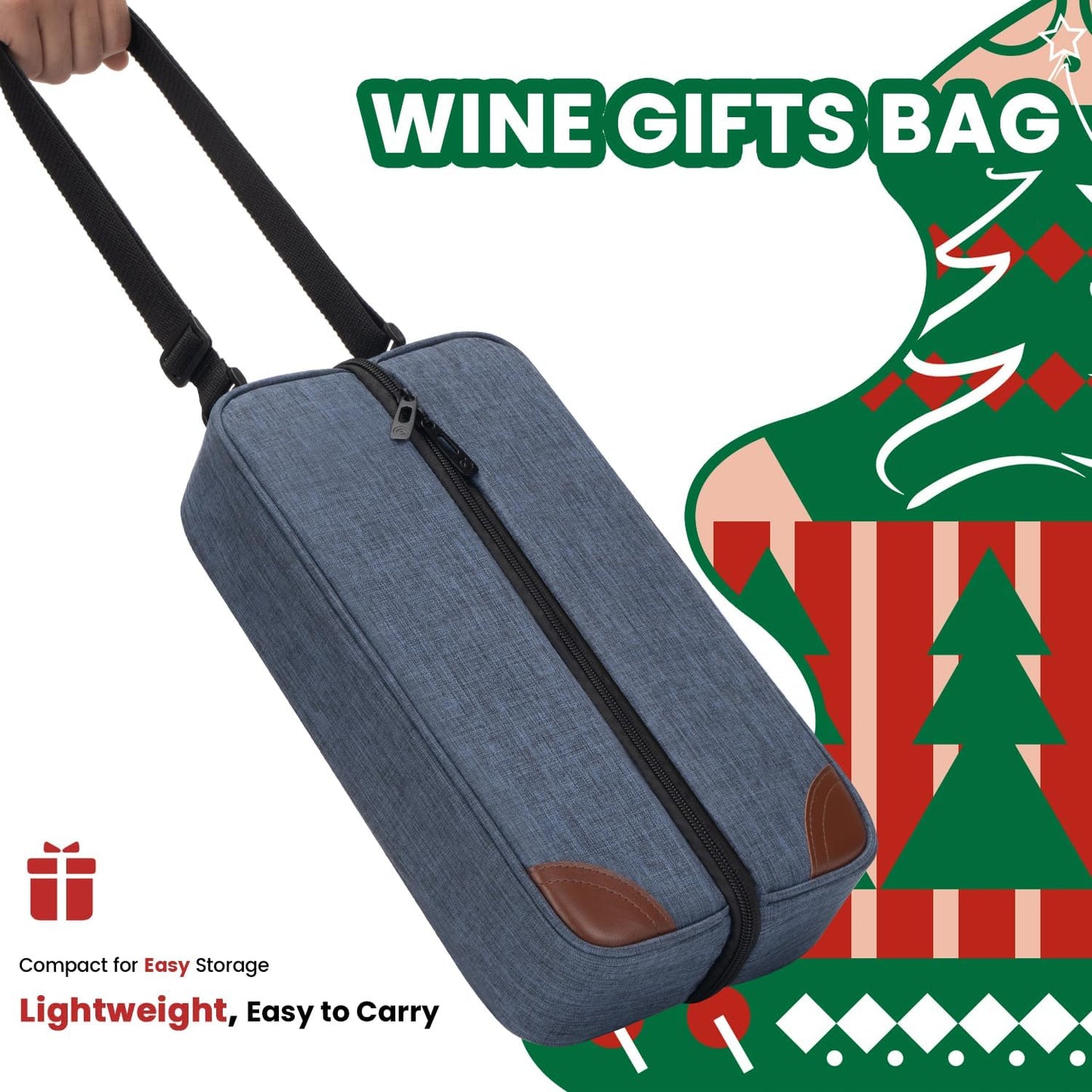 ALLCAMP Wine Bag - Insulated Cooler Bag with Wine Glasses, Bottle Opener & Wine Accessories for Wine Lovers - Portable Wine Gift Bag for Travel, Picnics, and Gift Ideas(Blue)