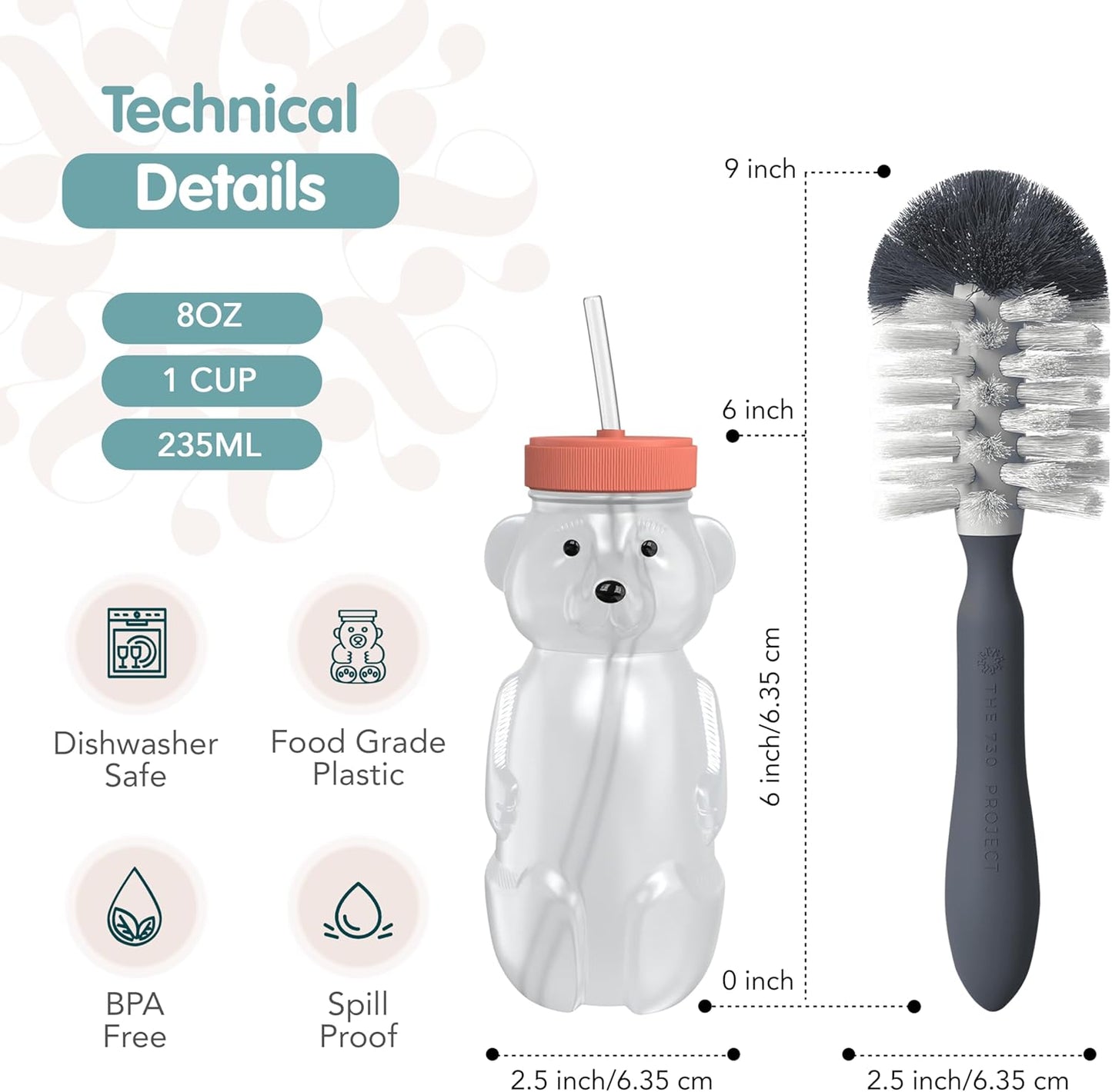 Honey Bear Straw Cup for Babies, 8oz Honey BearCup with Bottle Brush, 2-Pack Improved Lid Therapy Learning Honeybear Straw Cup for Baby Blueberry Pie & Firetruck