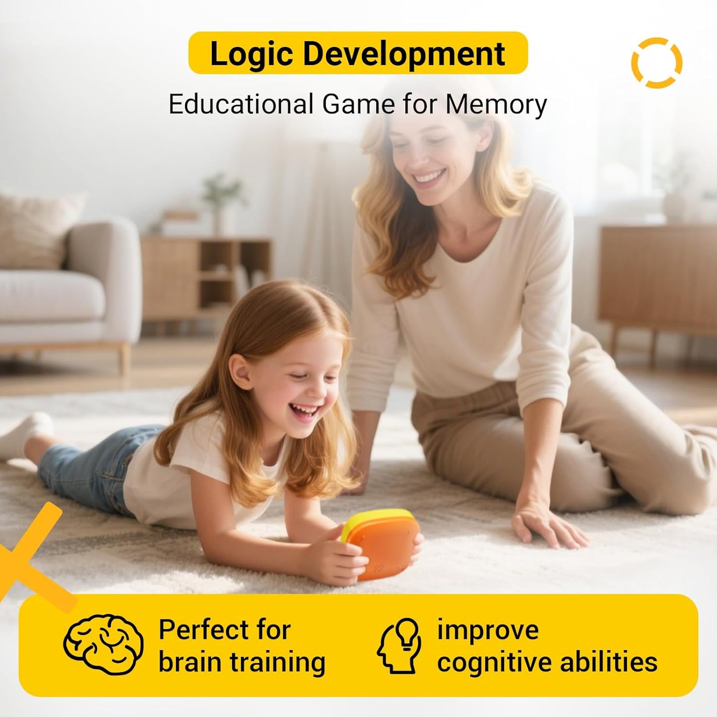 4-in-1 Handheld Tic Tac Toe Game Portable Electronic Board Games for Kids & Adults, Travel Games, Birthday Gifts, Yellow