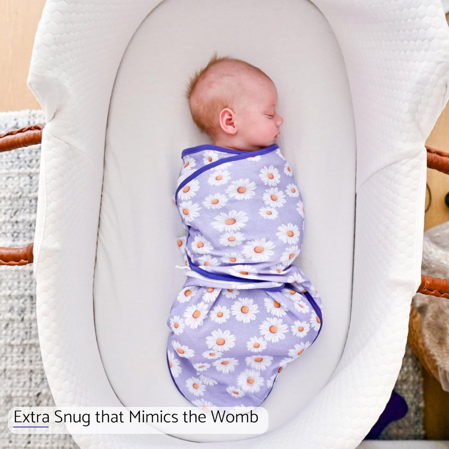 LollyBanks Baby Swaddles 100% Organic Cotton, 3-6 Months Baby Girl Swaddles with Easy Change Zipper, Swaddle Sack for Newborn Girls (Daisy Print)