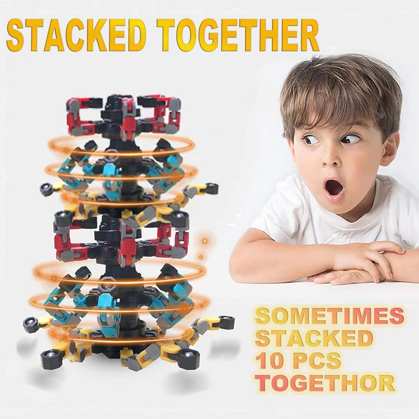 24PCS Fingertip Gyro Fingertip Mechanical Top DIY Deformation Robot Metal Transformable Gyro Spinners Finger Chain Robot Toy Fidget Spinners ADHD Astium for Kids Adults Easter Basket Stuffers for Kids