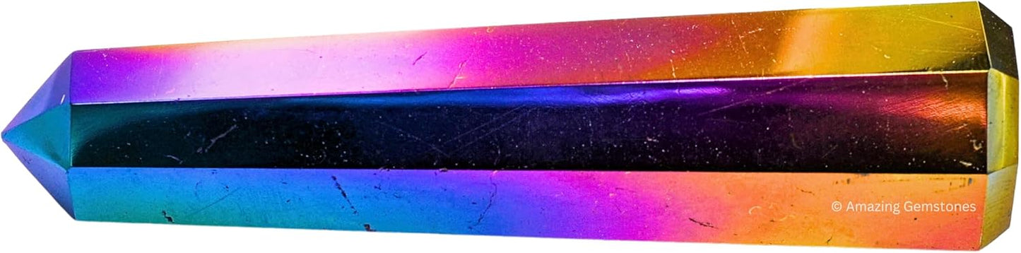 Amazing Gemstone Titanium Aura Quartz Crystal Towers - Natural Healing Crystal Point Obelisk for Reiki Healing and Crystal Grid (3 Inch)