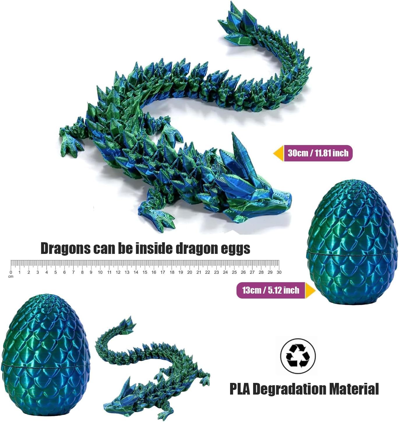 3D Printed Dragon-Flying Articulated Dragon|3D Printed Dragon Eggs with Dragon Inside|Eco-Friendly Crystal Dragon-Mystery Dragon Egg,Adults Fidget Toys for Autism ADHD (Flying Dragon/Laser Red)