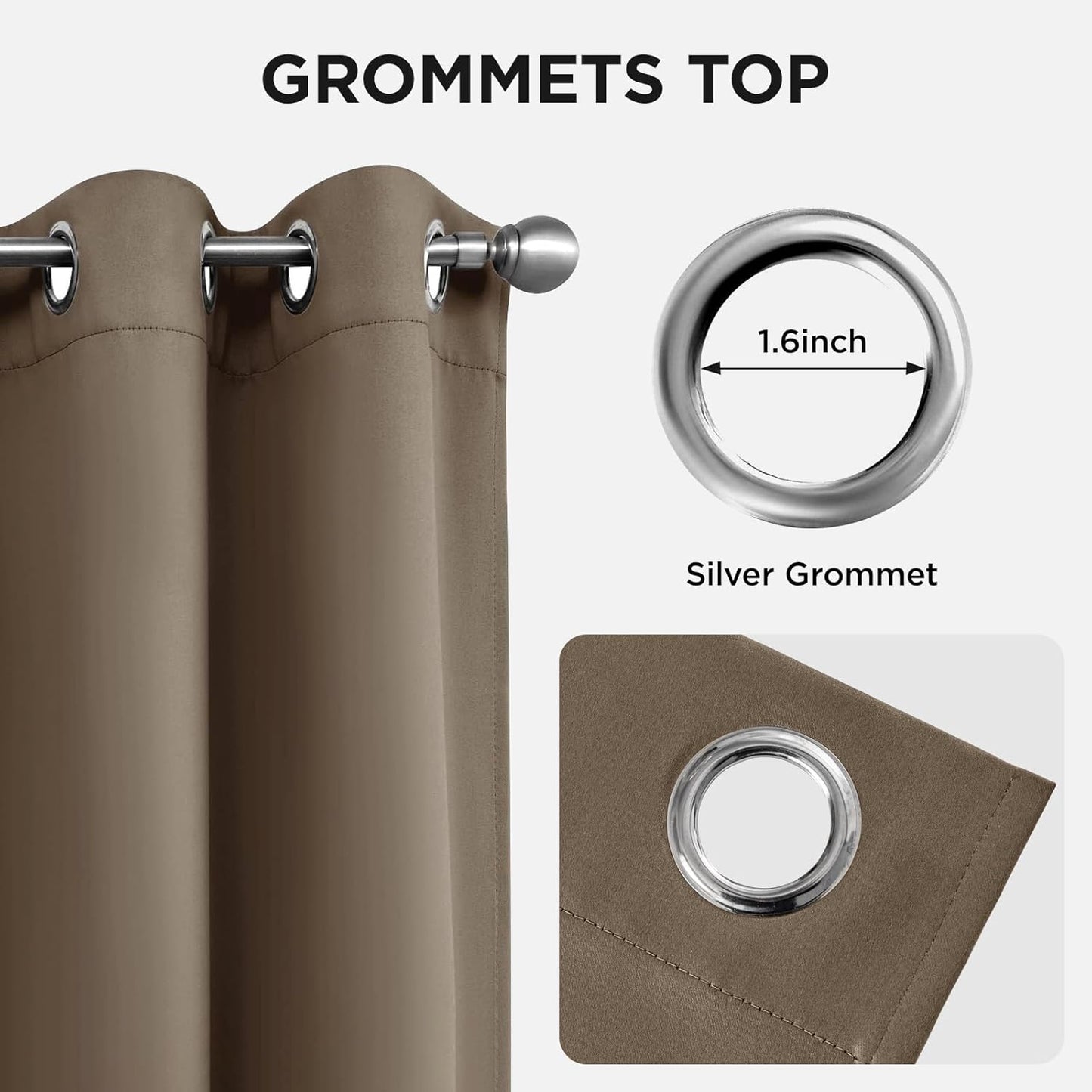 Joydeco Blackout Curtains 95 Inches Long 1 Panel, Thermal Insulated Long Curtains& Drapes 1 Piece, Room Darkening Grommet Drapes for Living Room Bedroom Window (W70 x L95 Inch, Khaki)
