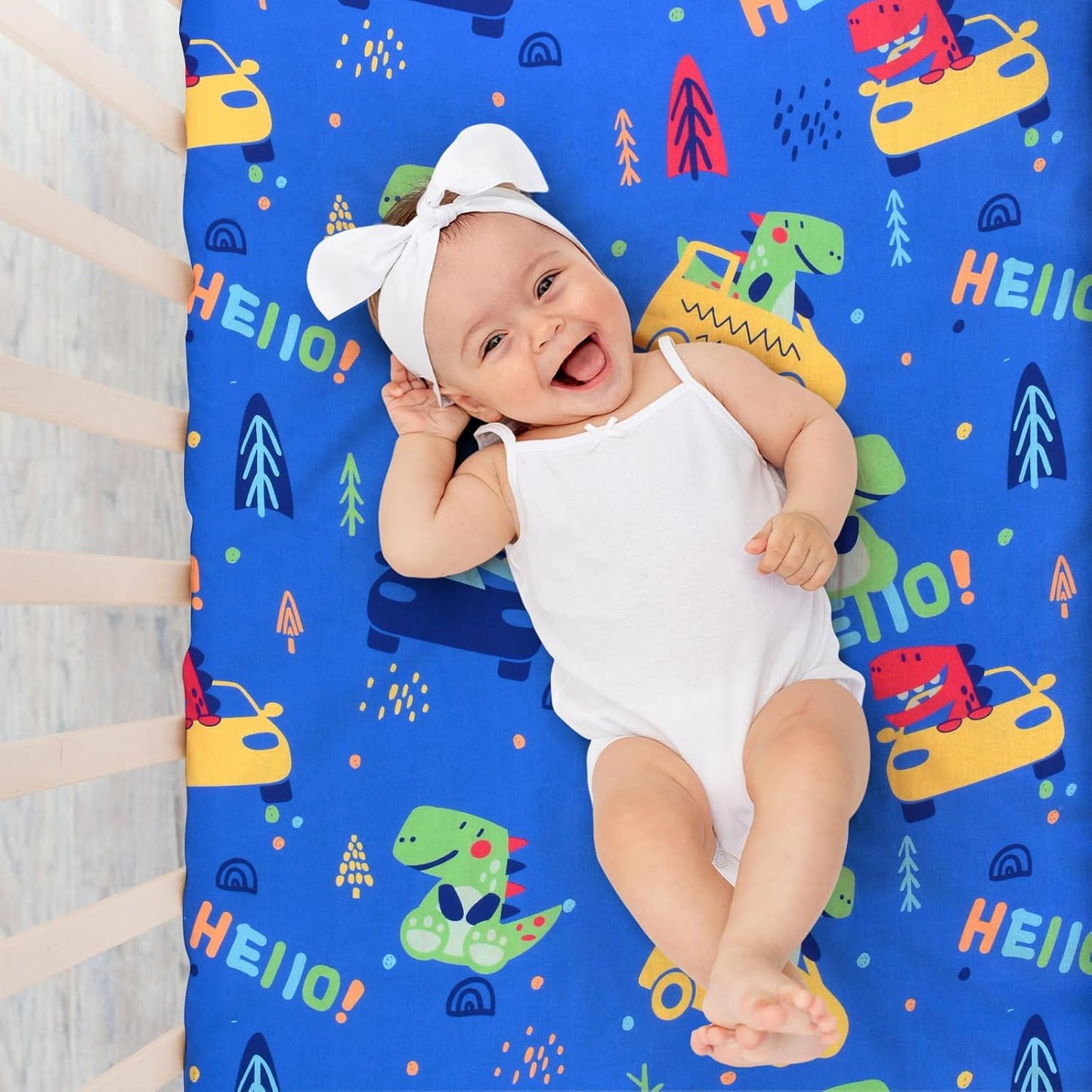 UOMNY Crib Sheet, Dinosaur Crib Sheets Baby Sheet for Standard Crib and Toddler Mattresses Nursery Bedding Sheet Crib Mattress Sheets for Boys and Girls 1 Pack Toddler Sheet