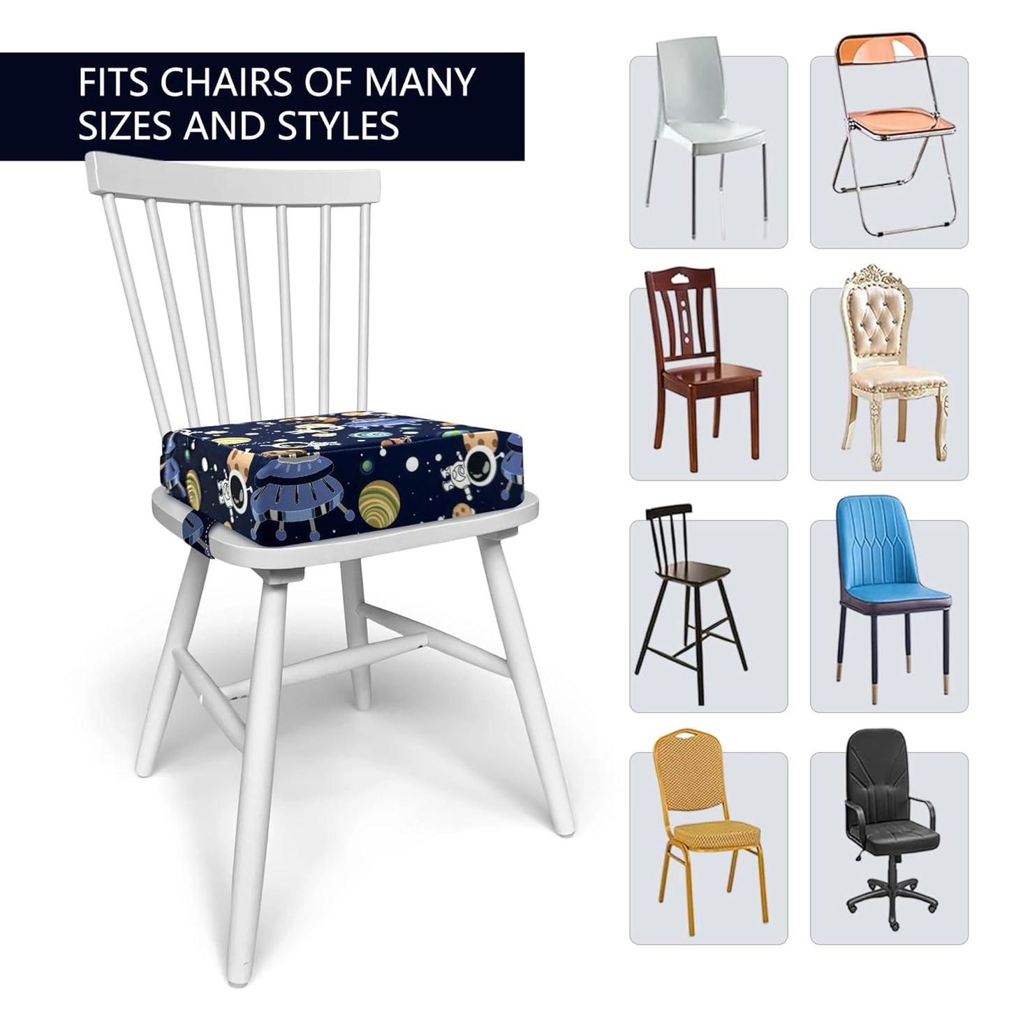 Toddler Booster Seat for Dining Table, Portable Booster Seat for Kitchen Chair, 4 Inch High-Density Foam Cushion with Adjustable Safety Straps and Non-Slip Bottom, Perfect for Kids Travel and Daily