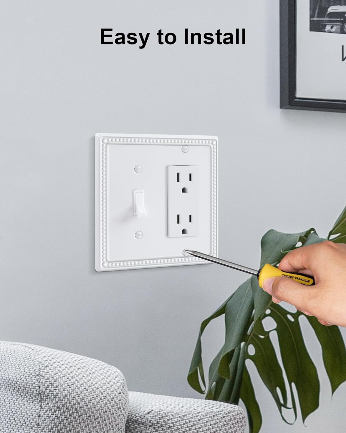 2-Pack Combo Toggle/Decorator Light Switch Cover Plate, Pearls Decorative Electrical Outlet Covers, Metal Wall Switch Plates and Outlet Covers, Pure White