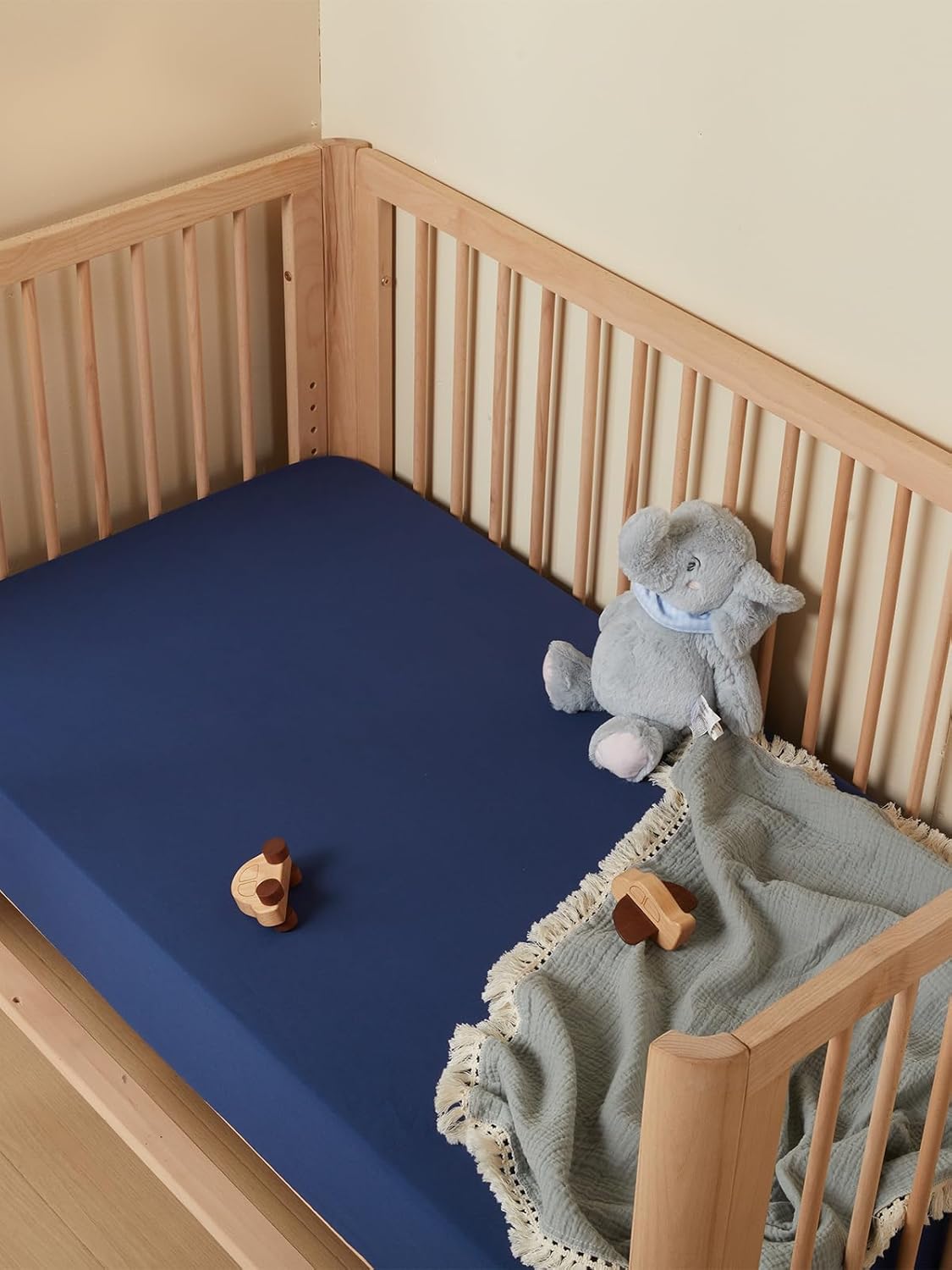 TILLYOU Baby Crib Sheets for Boys Girls, Super Soft Toddler Bed Sheets, 2 Pack Sheets for Standard Crib Mattress 28x52in, Navy and Stone Blue