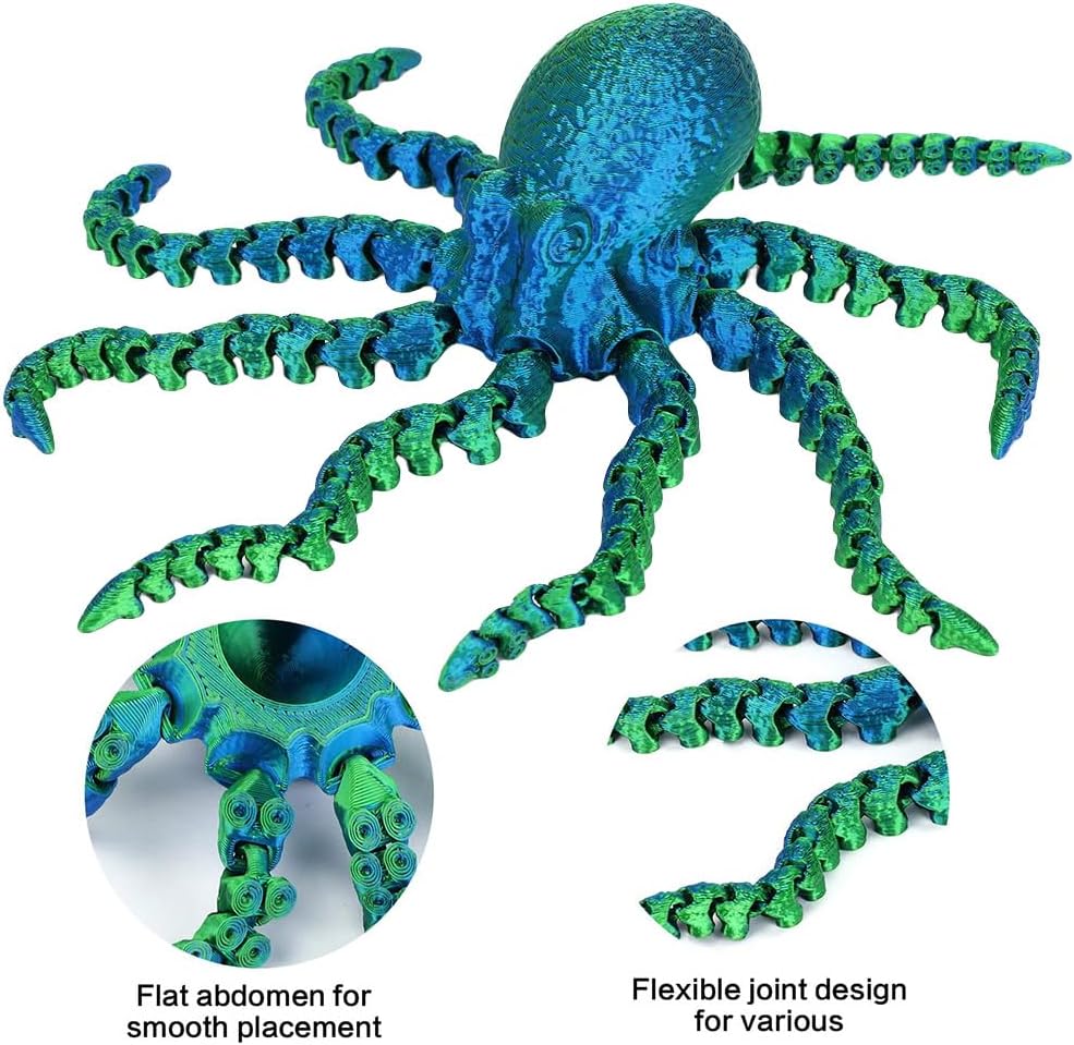 3D Printed Octopus Animals Toy Articulated Octopus Fidget Toy 3D Printed Gift Creative Ornament Articulated Octopus Toys Home Decor (Laser Blue Green)