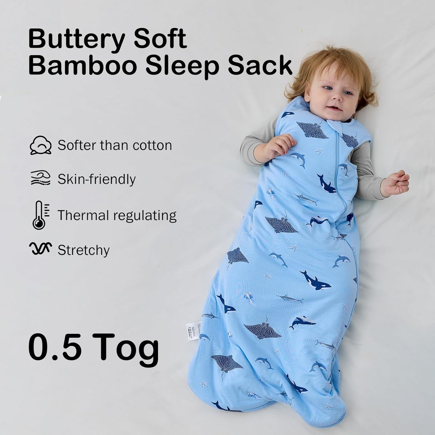 BubblePanda Rayon Made from Bamboo Sleep Sack 12-18 Months 0.5 Tog Soft Lightweight Toddler Sleep Sack 1t for Babies 2-Way Zipper Wearable Blanket Baby 12 Months