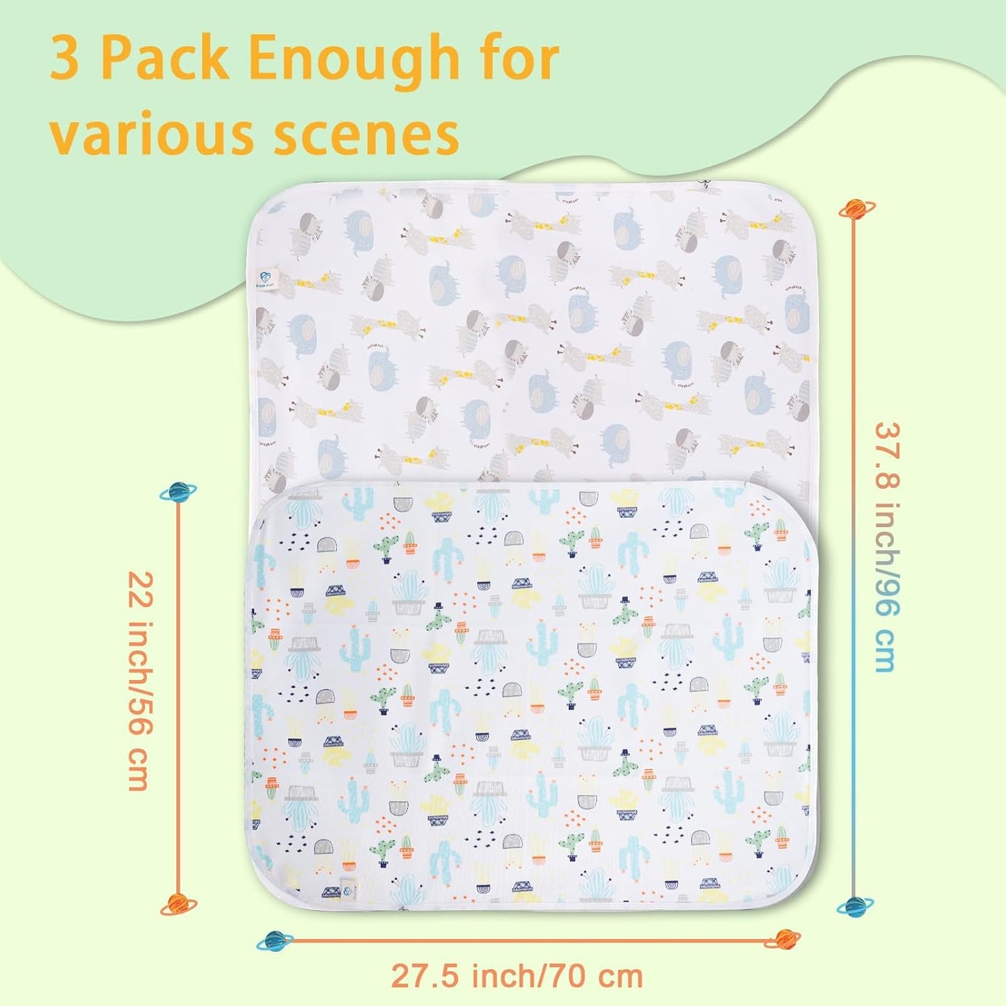 Baby Portable Changing Pad Changing Table Pads Diaper Changing mat Liners 1 Large Size 37.5x27.5 Inch and 2 Medium Size 27.5X22 inch Reusable Washable Waterproof Changing Pads for Baby 3 Pack